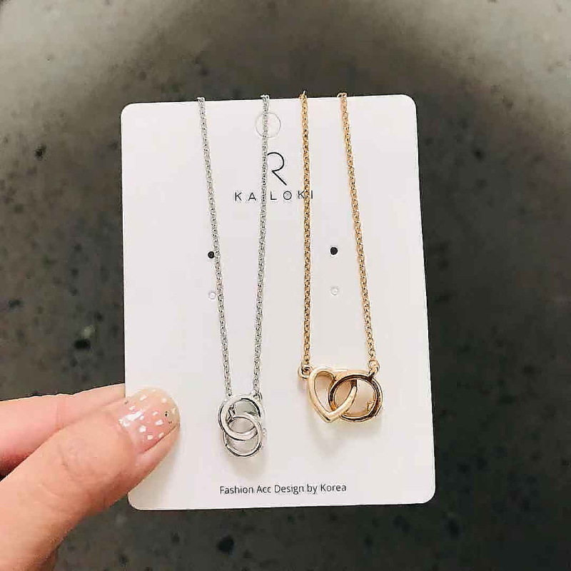 韓國東大門進口時尚氣質個性雙環愛心鎖骨鏈項鏈網紅頸鏈女潮批發