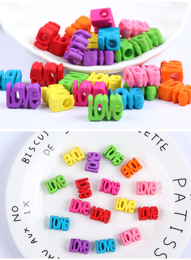 diy jewelry accessories: LOVE English letter beads, acrylic matte straight hole plastic beads, necklace loose bead accessories detail image 6