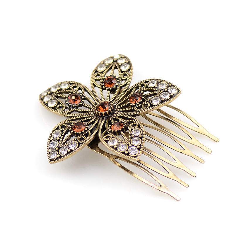 New Retro Diamond Hair Comb Inserted Comb Leaves Pearl Fashion Hairpin Wholesale display picture 4