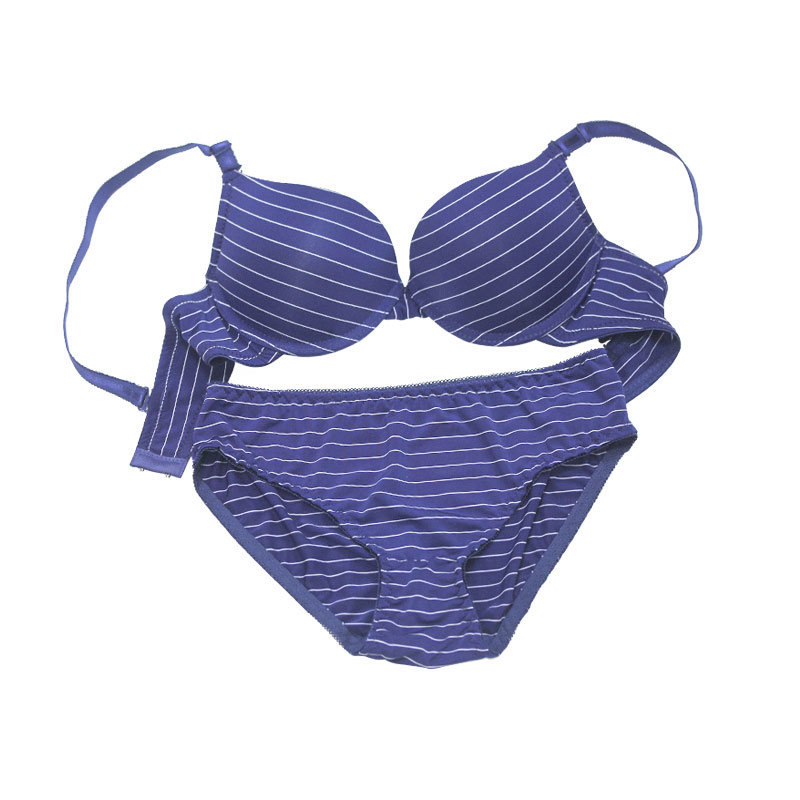 Women's Small Chest Thick Cup Striped Bra Panties Set New Summer Simple Sexy Underwear Women's Small Chest Gathered