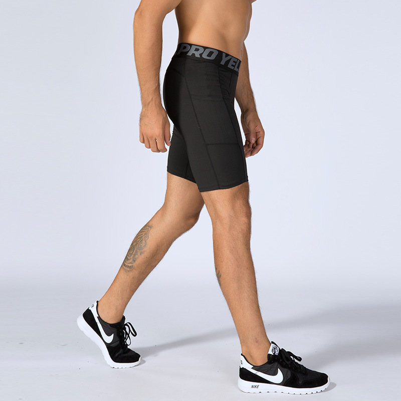 Men Pro Fitness Shorts With Pockets Sports Running Training Wicking And Quick-Drying Stretch Tights