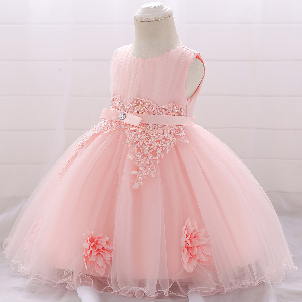 Amazon wish new baby dress pink baby one year old flower princess dress