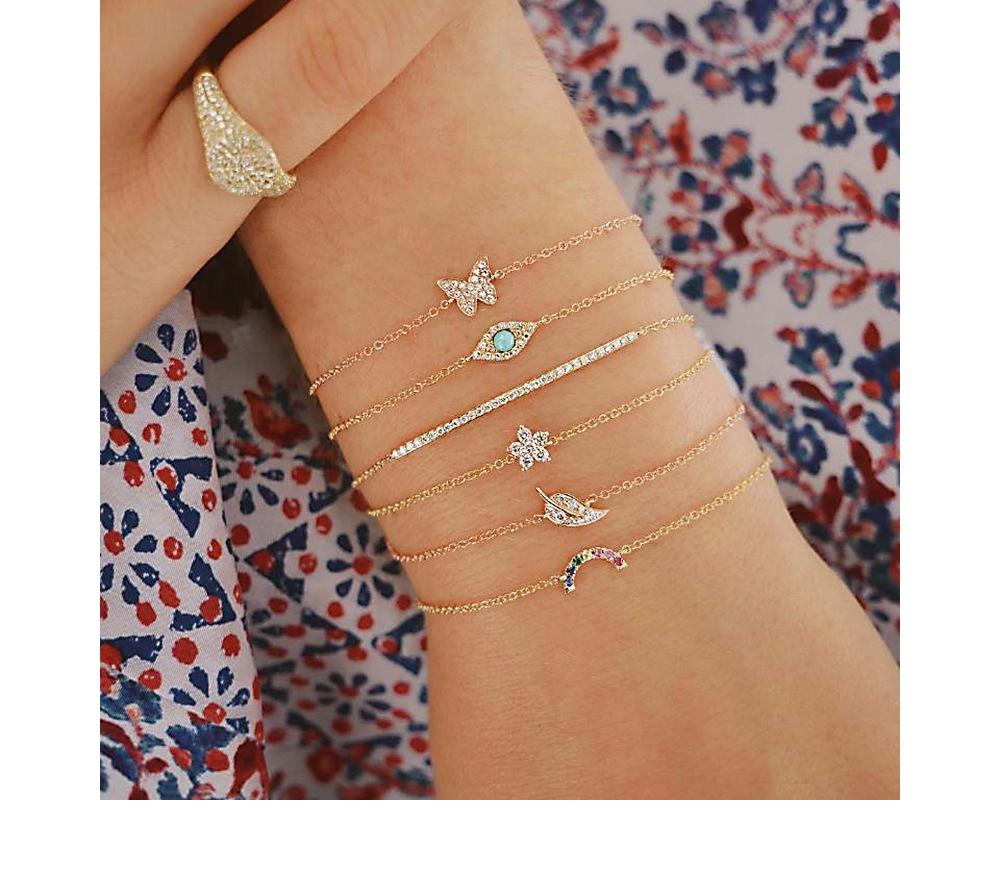 Simple Butterfly Diamond Leaf Eye Flower Turquoise Bracelet Six-piece Set display picture 2