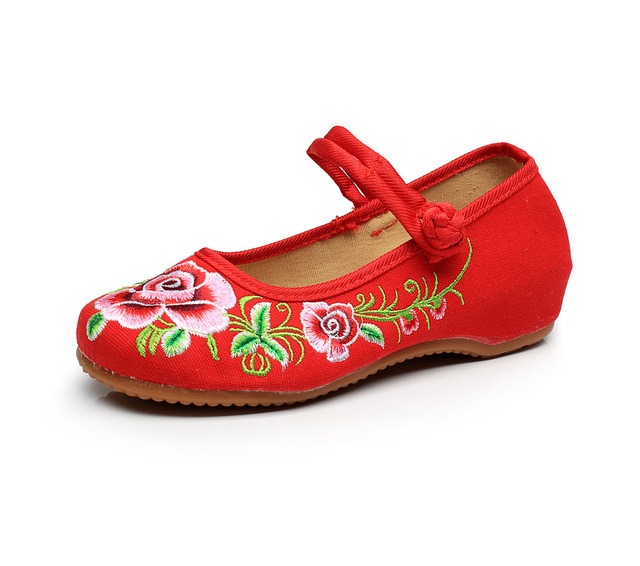 Giày nữ Shu Shu đế mềm đế mềm Giày gió quốc gia Oxford Giày đơn tăng giày thêu hoa mẫu đơn Giày cao