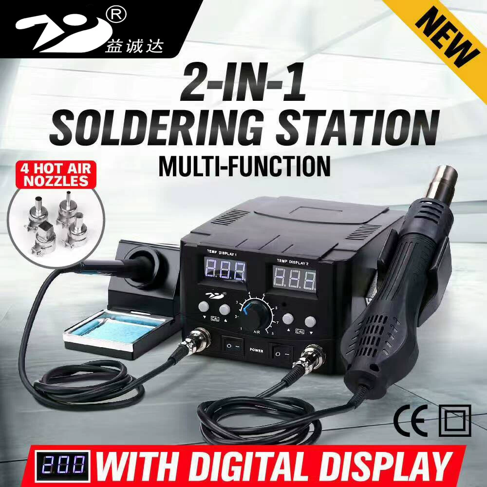 Yichengda YCD-8582D паяльная станция горячим воздухом два-в-одном большой экран ослепительный синий двойной цифровой дисплей поворотный паяльник с пневматическим пистолетом