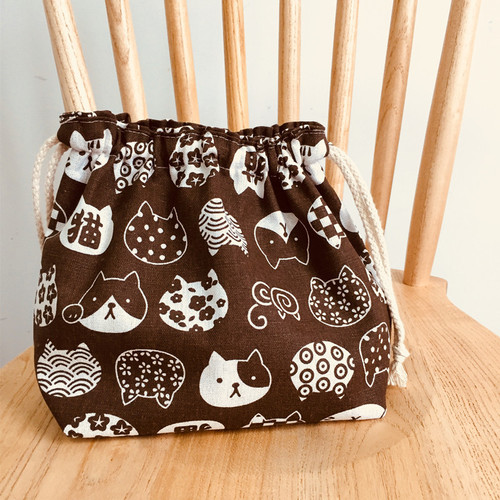 Japanese style bento bag lunch box bag breakfast bag cotton and linen drawstring bag storage bag cloth bag double thickened large capacity