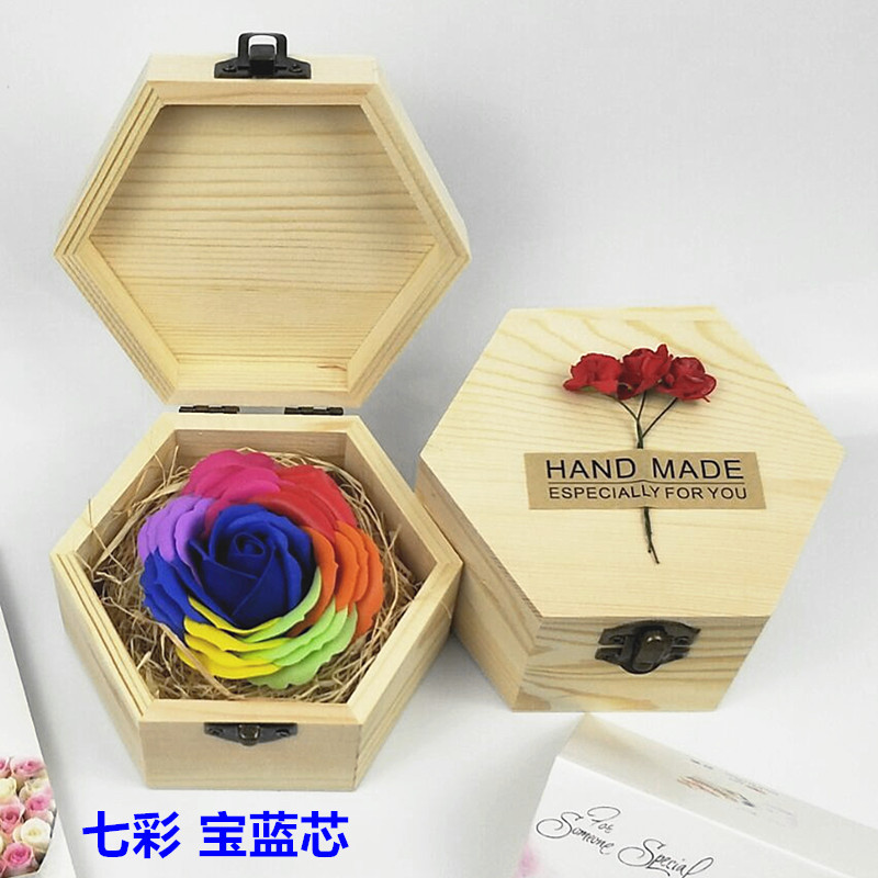 六角木盒 七彩宝蓝芯