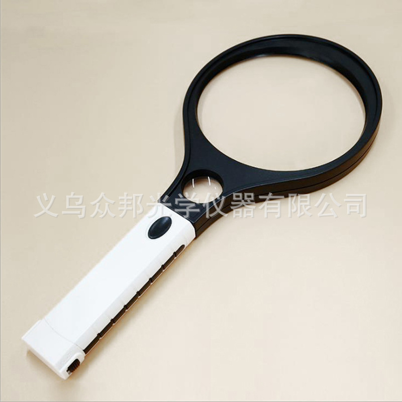 80120B手持式球拍型带LED白灯验钞紫灯大镜面4倍阅读高清放大镜