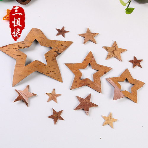 Gray birch bark carved five-star Christmas window pendant craft raw materials home decoration photography ornaments manufacturer wholesale