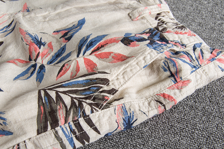 B25 personality leaves printed water wash comfortable linen casual pants foreign trade original single men's shorts 12