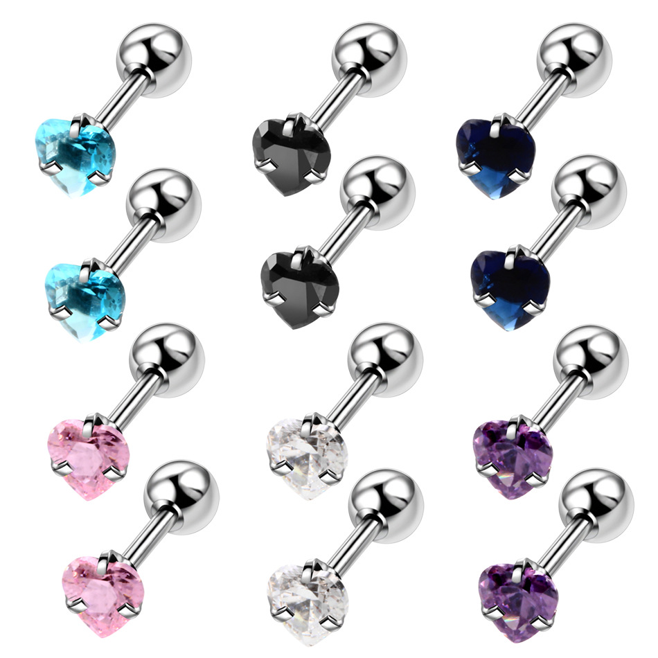 Fashion Heart Shape Stainless Steel Inlay Zircon Ear Studs 1 Piece display picture 6