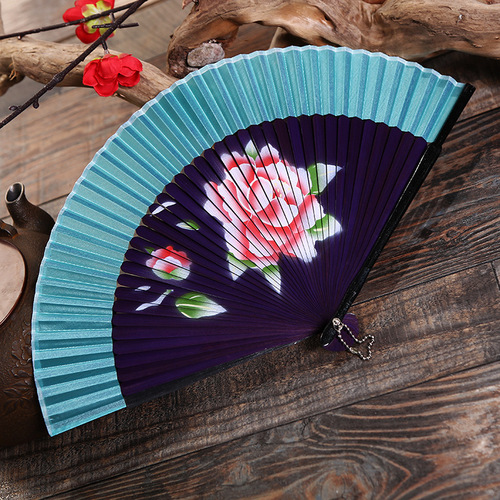 Chinese Fan Chinese Hanfu hand Fan Fan country folding women craft fan classic head blue spray fan national folding fan ancient folding fan