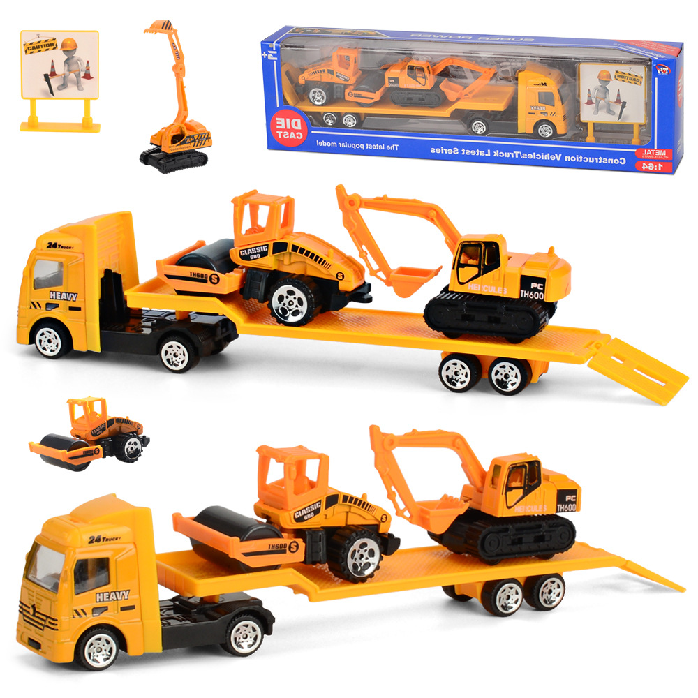 Coasting Trailer Toy 1:64 Mini Alloy Engineering Vehicle Children's Car Model 4 Piece Set Toy Cross Border