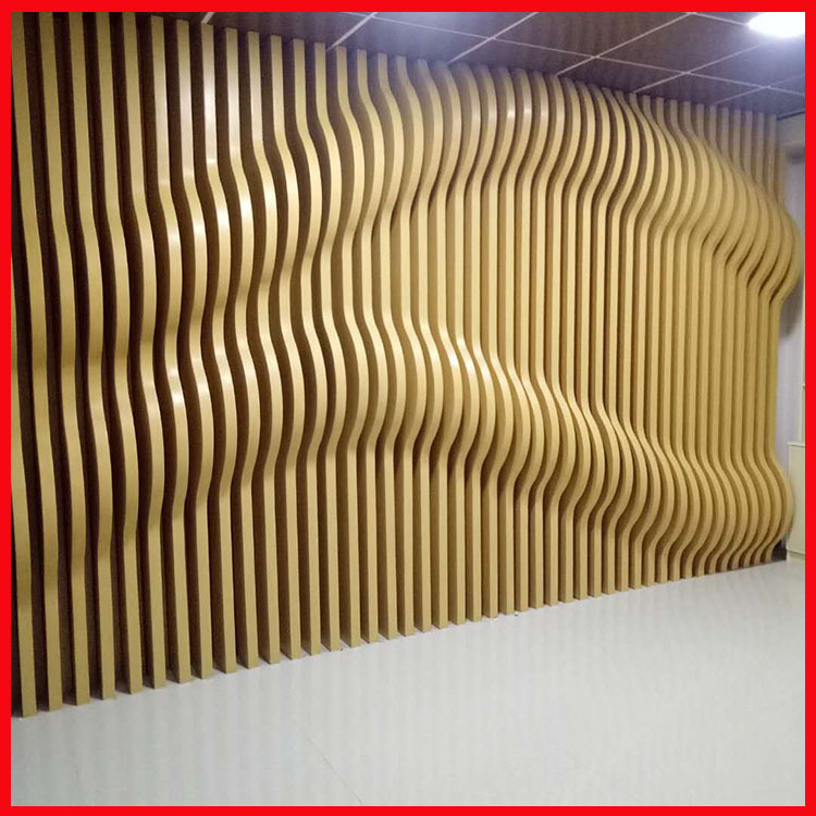厂家加工定制背景墙弧形铝方通木纹热转印门店招牌波浪造型铝方通