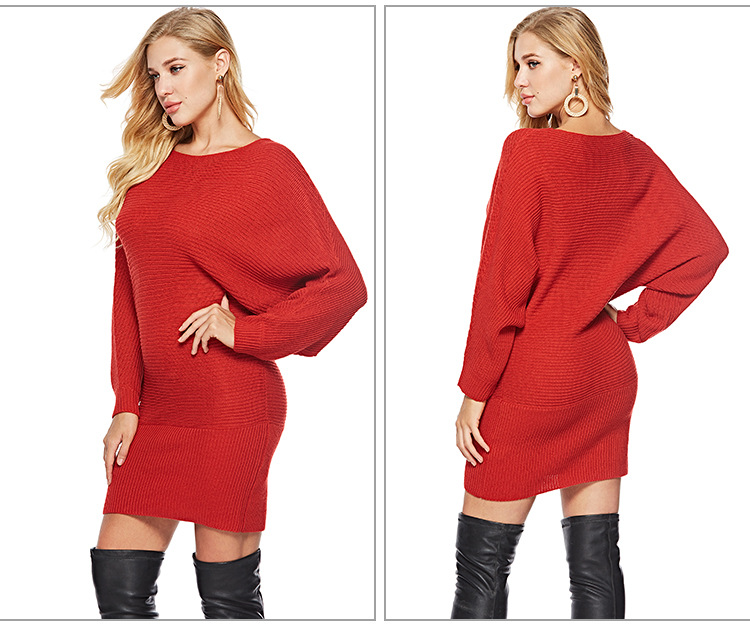  plus size one word collar bat sleeve knitted skirt NSYH7444