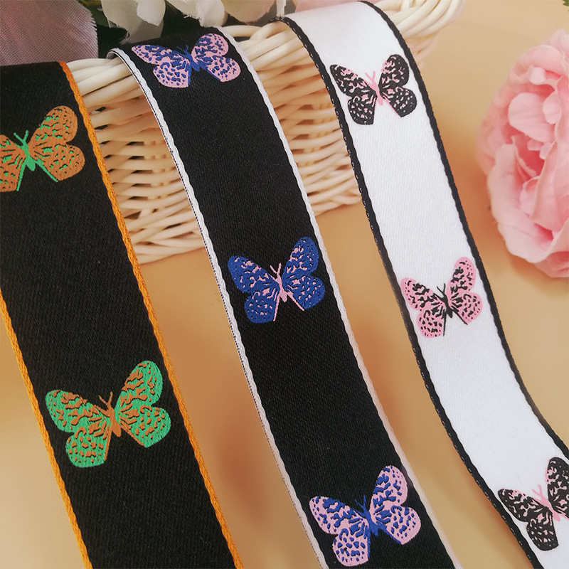goods in stock Manufactor Direct selling butterfly printing Webbing Polyester fiber colour computer Webbing clothing Shoes accessories Can be customized