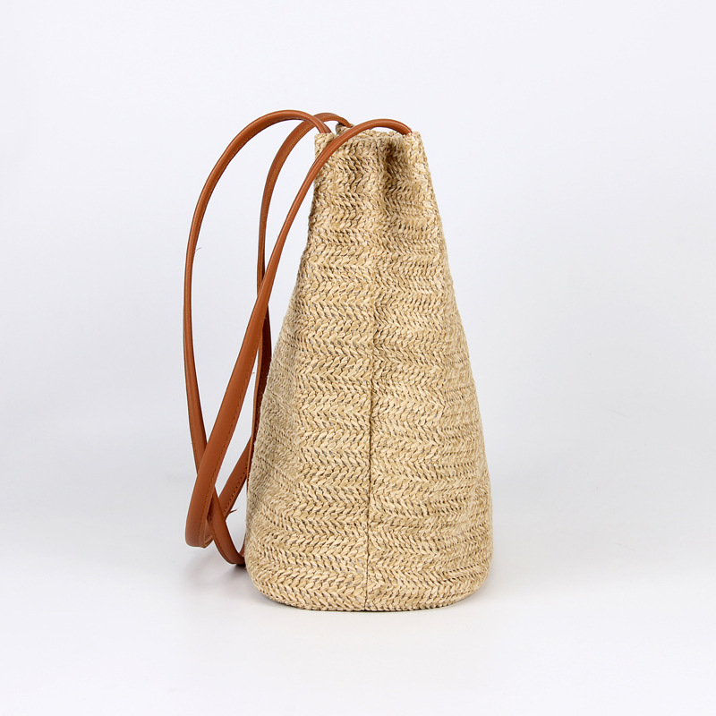 Official Website Same Leisure One Shoulder Straw Woven Bag Ins Summer New All Round Bucket Tote Handbag