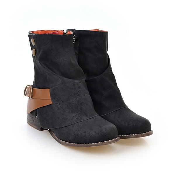 Autumn and winter foreign trade Korean casual low heel square heel low barrel belt buckle women’s Boots