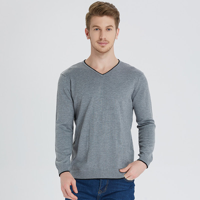 艾奴丹商务撞色加边V领套头毛衣针织针织衫休闲打底衫青年秋冬|ms