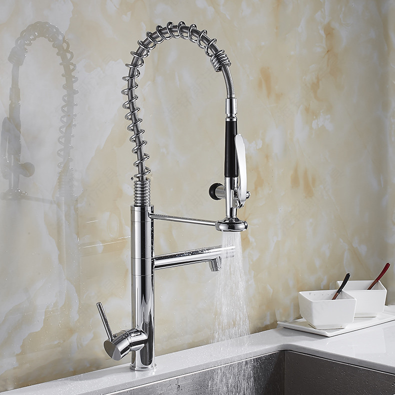 Haimingsi Spring high-end kitchen faucet, pull-out sink, vegetable washing faucet, dual water outlet for cold and hot water, 9125 details Picture