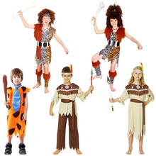 儿童野人服装男女原始人cosplay印第安人土著人万圣节演出装扮