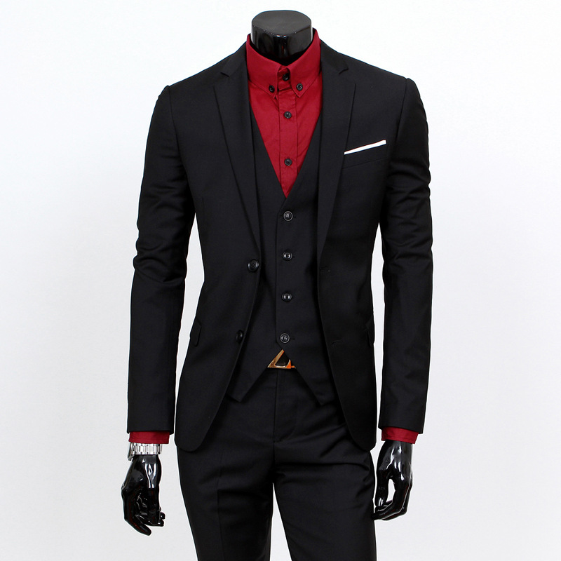 Suit Men's Suit Formal Wear Business Wear Men's Work Young College Students Handsome Korean Slim-fit Three-piece Suit