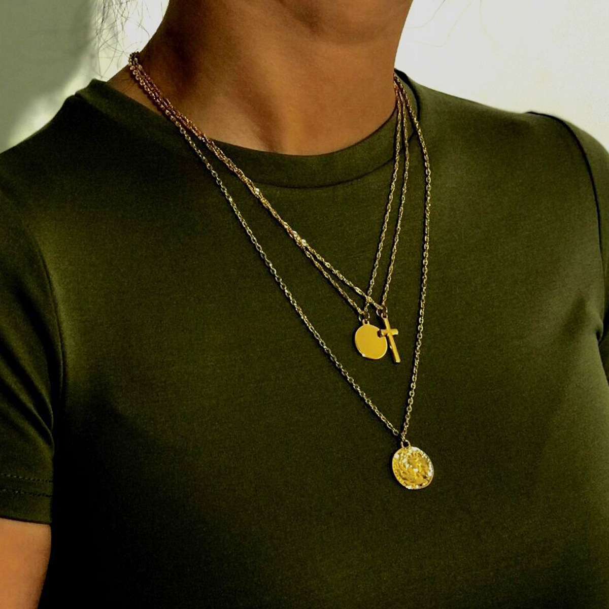 Jewelry retro simple multi-layer element necklace female cross sequins trendy necklace