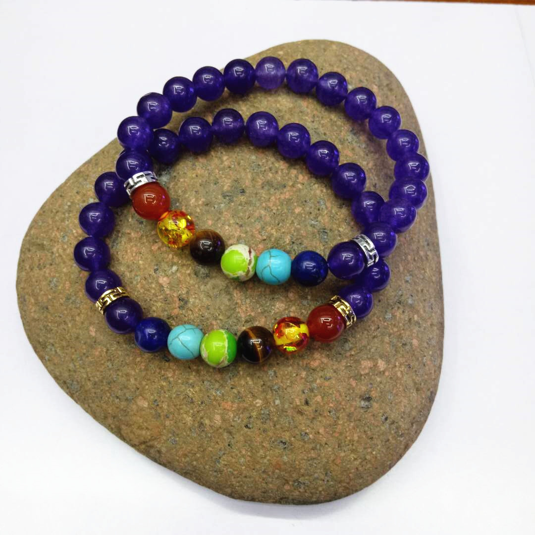 Wholesale factory direct sales of popular seven-chakra purple crystal bracelets, yoga energy bracelets and natural stone combination bracelets in Europe and America detail image 4