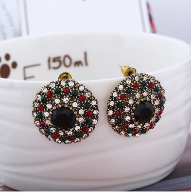 Europe and America Retro Black round Earrings Geometric The court shall atmosphere alloy Earrings direct deal