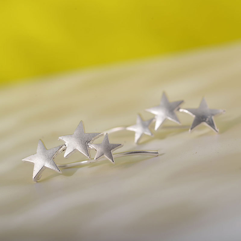 Fashion Frosted Three-star Five-pointed Star Alloy No Pierced Ear Clip Earrings display picture 9