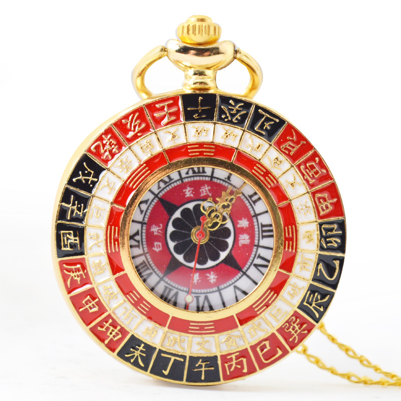 中国风复古翻盖怀表天干地支八卦石英表大号老怀表陀表毛衣创意项