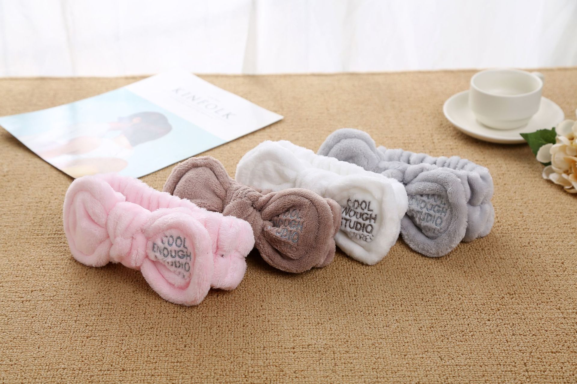 60g Weight Headwear Classification Wedding, Travel Occasion Animal Pattern Women'S Gender Grey, White, Pink, Red, Wine Red, Black Color Cute Bows Flannel Wide-brimmed Embroidery Hairband 1