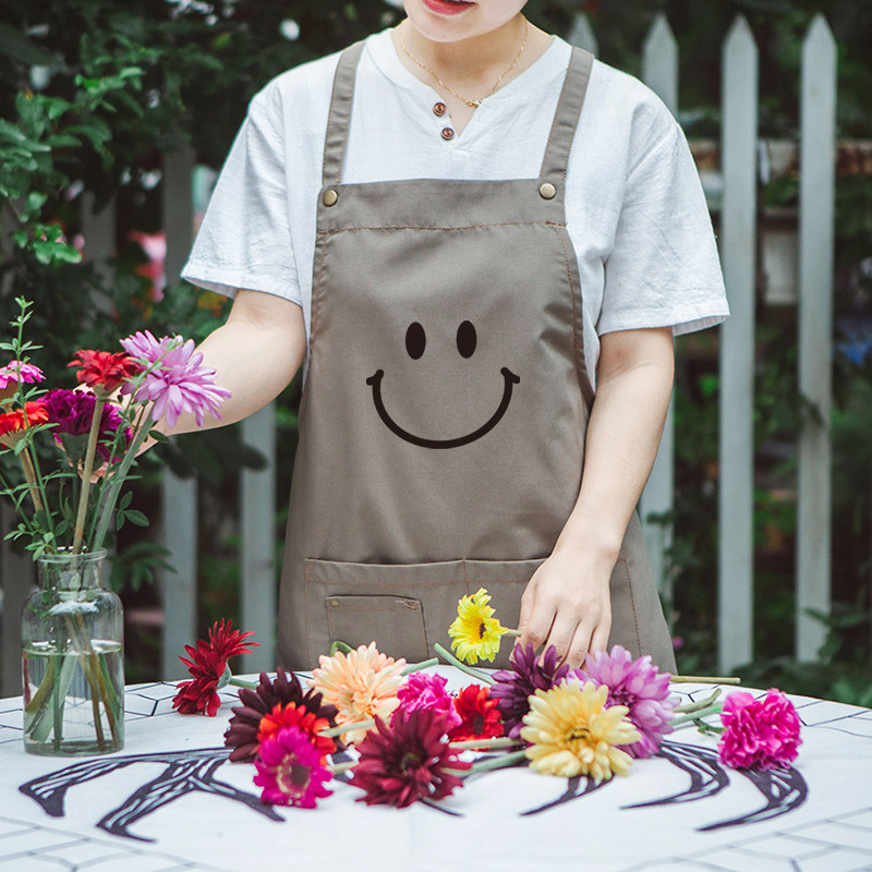 Smiley cara delantal Internet bar Estudio trabajo ropa esteticista maquillaje manicura supermercado tienda de conveniencia la fábrica guía trabajo ropa