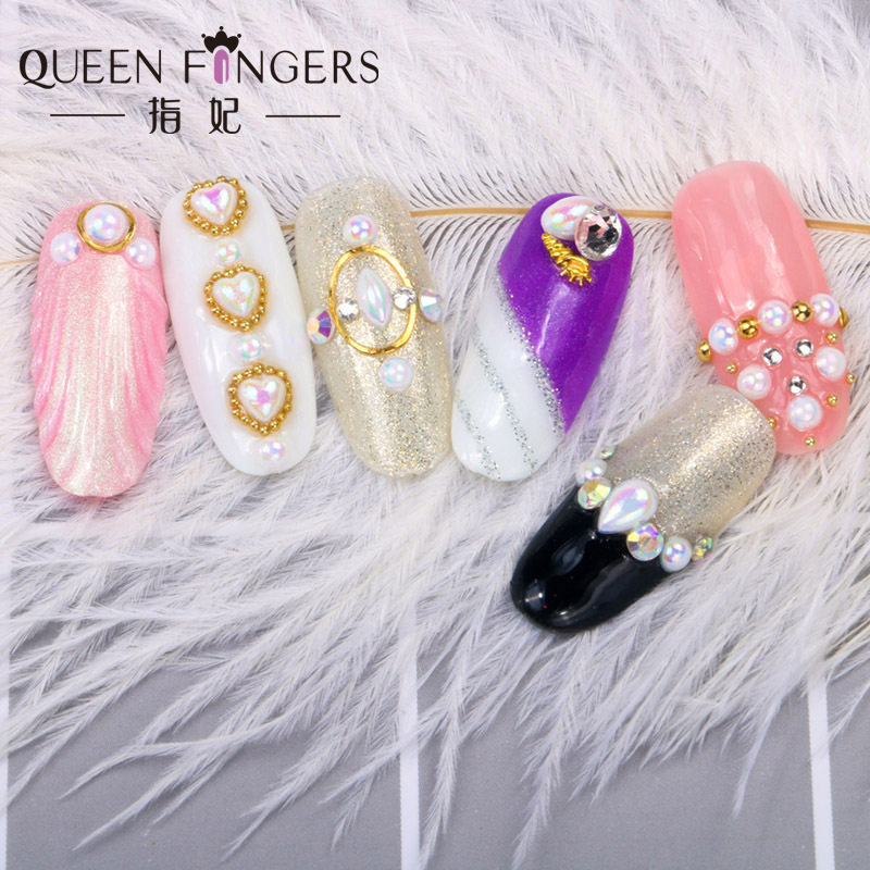 Finger Princess joyería taladro de manicuras gota de agua fondo plano amor perla de ojo de caballo AB fantasía de color blanco 12 filas de taladro semicircular