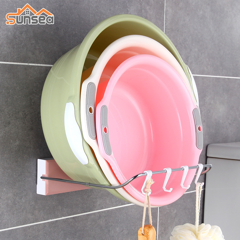 可折叠脸盆架壁挂塑料卫生间浴室置物架打孔洗手间吸壁式洗脸盆架