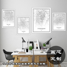 现代装饰画画芯定制客厅画廊抽象城市线条地图图北京上海天津重庆