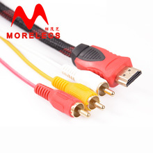 HDMI轉紅黃白轉接線HDMI轉3色差線帶環加網1.5米HDMI轉3RCA色差線