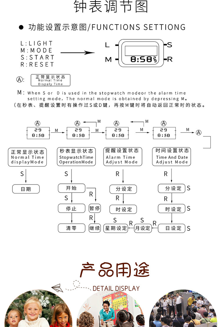 男孩运动防水手表LED七彩电子表多色 厂家直销跨境电子手表儿童详情8