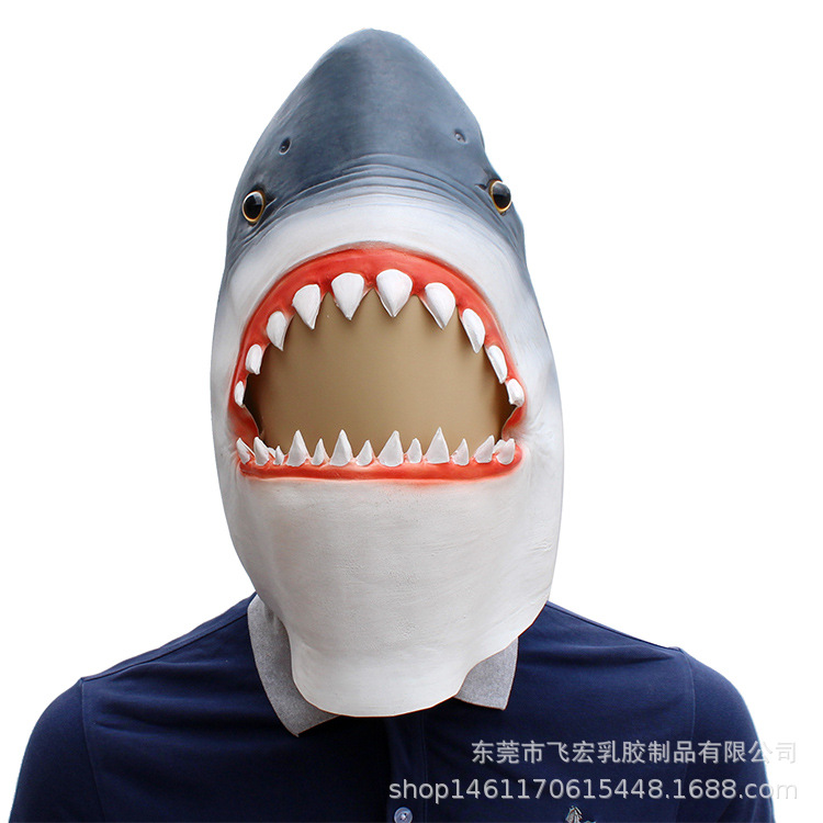 Shark Mask万圣节化妆舞会酒会派对鲨鱼乳胶面具巨齿鲨 鲨鱼头套