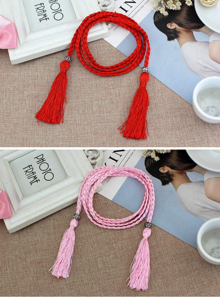 Catena in vita con corda decorata con nodo fine in stile cinese, cintura in seta di cotone con nappa intrecciata da donna in stile etnico femminile, cintura sottile alla moda femminile_voghion.com