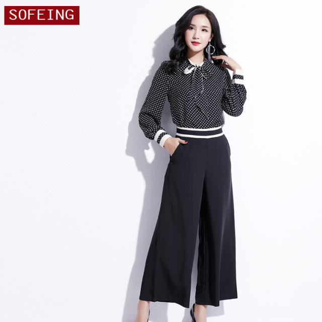 New Chiffon Two-piece Point Long Sleeve Blouse Fashion Suit 