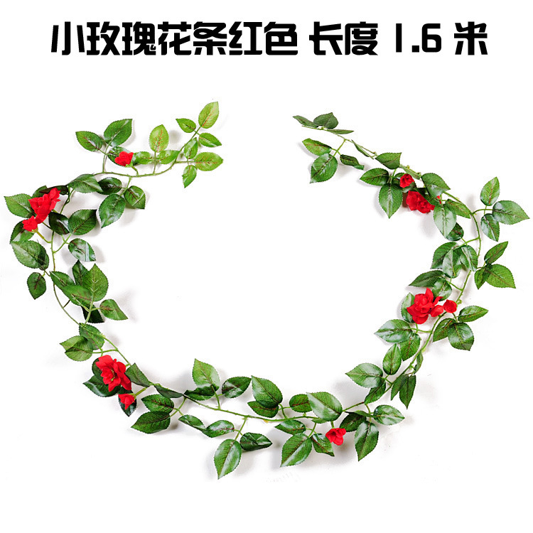 Flor artificial tela de seda color impresión Rosa cadena decoración del hogar pared colgante falso flor ratán vid