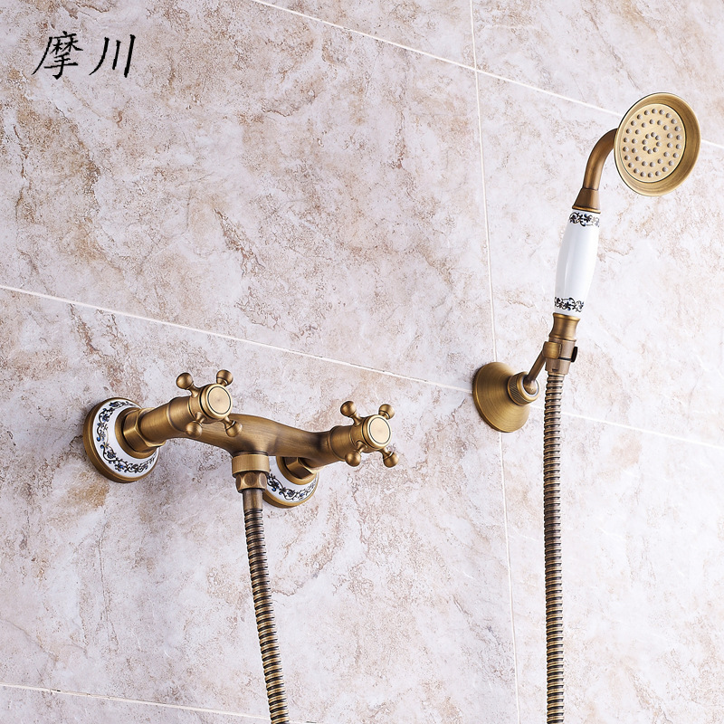 仿古黑古简易淋浴花洒套装黄铜手持浴室冷热淋浴水龙头淋浴器