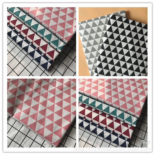 厂家直销 亚麻布 棉麻印花 黑色三角形 桌布 抱枕 箱包用布