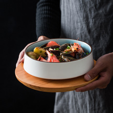 日式創意陶瓷企口圓缽+木托陶瓷水果沙拉碗 酒店餐具個性高溫瓷