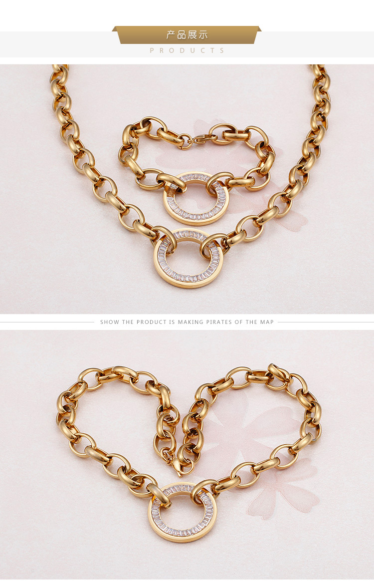 round inlaid diamond bracelet necklaces stainless steel set