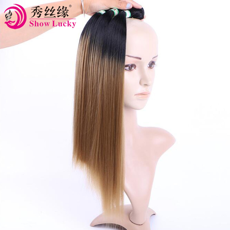 African chemical fiber hair curtain synthetic hair straight high temperature yarn three piece set two color gradient 1B / 27