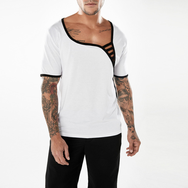 Men’s T-shirt Pure Color Simple Oblique Stitching Fashion Colour  