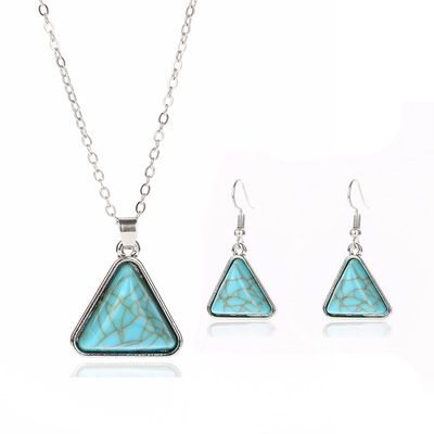 fashion Europe and America Popular Triangle Turquoise Earrings Necklace suit Ladies Jewelry source Manufactor Cross border New products