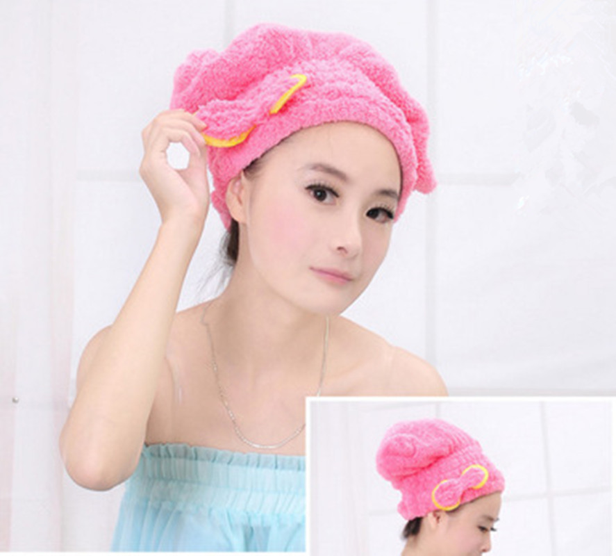 Inicio sin pelusa absorbente coral vellón gorra de secado de cabello microfibra lindo arco círculo gorra de secado de cabello